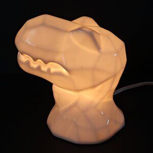 T Rex Dinosaur Head Night Light White Ceramic Tyrannosaurus Table Top Lamp 6.5"